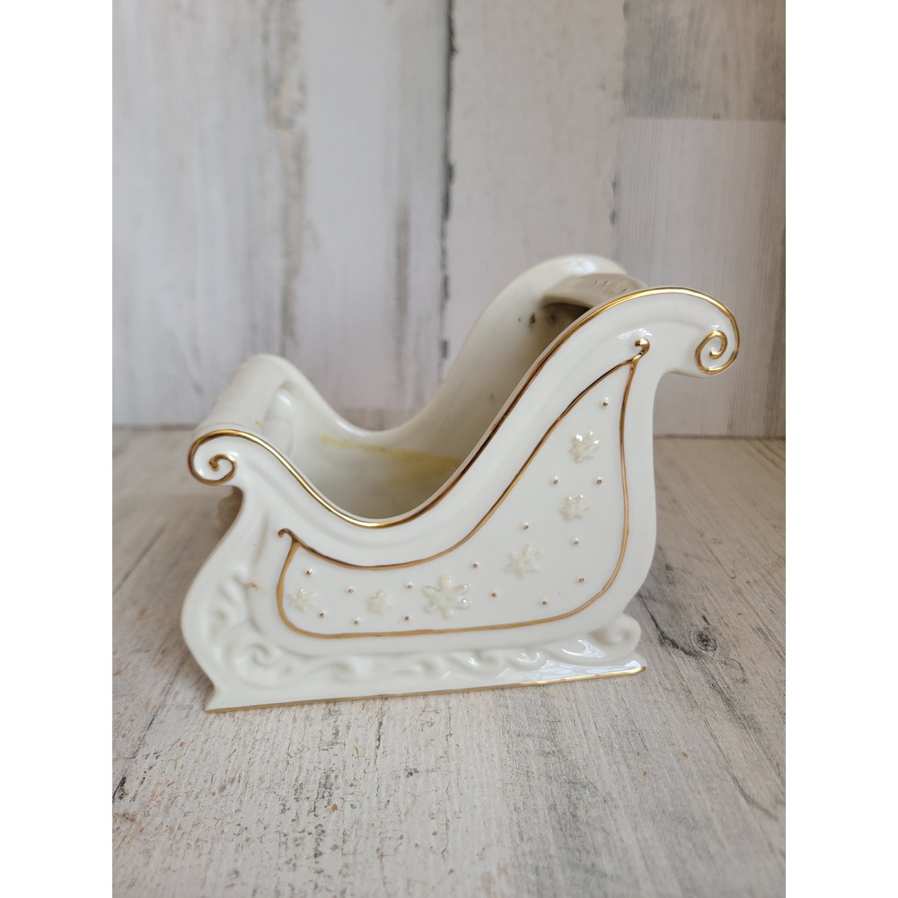 Lenox gold club sleigh Xmas vintage fine ivory white snowflake home decor